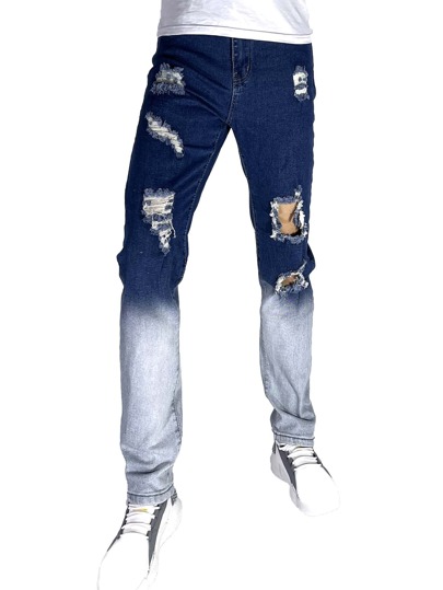 Hombres Jeans desgarro con lavado