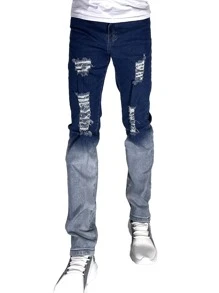 Hombres Jeans desgarro con lavado - Azul lavado oscuro - Ver 1