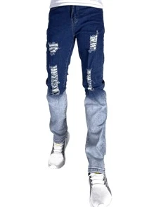 Hombres Jeans desgarro con lavado - Azul lavado oscuro - Ver 5