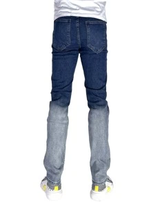 ROMWE MEN Guys Washed Ripped Jeans - Dark Wash - View 2