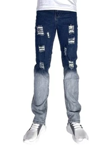 ROMWE MEN Guys Washed Ripped Jeans - Dark Wash - View 4