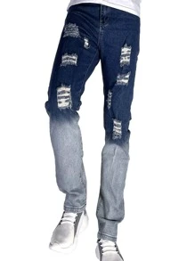 ROMWE MEN Guys Washed Ripped Jeans - Dark Wash - View 5