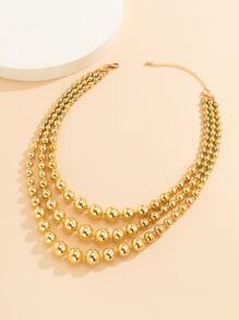 Beaded Layered Necklace - Yellow Gold - View 2