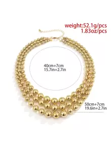 Beaded Layered Necklace - Yellow Gold - View 3