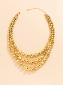 Beaded Layered Necklace - Yellow Gold - View 4