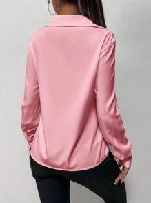 SHEIN Privé Work Women Solid Twist Front Blouse - Pink - View 2