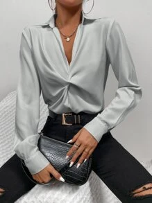 SHEIN Privé Blusa unicolor girante delantero - Gris - Ver 1