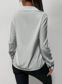 SHEIN Privé Blusa unicolor girante delantero - Gris - Ver 2