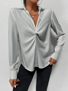 SHEIN Privé Blusa unicolor girante delantero - Gris - Ver 3