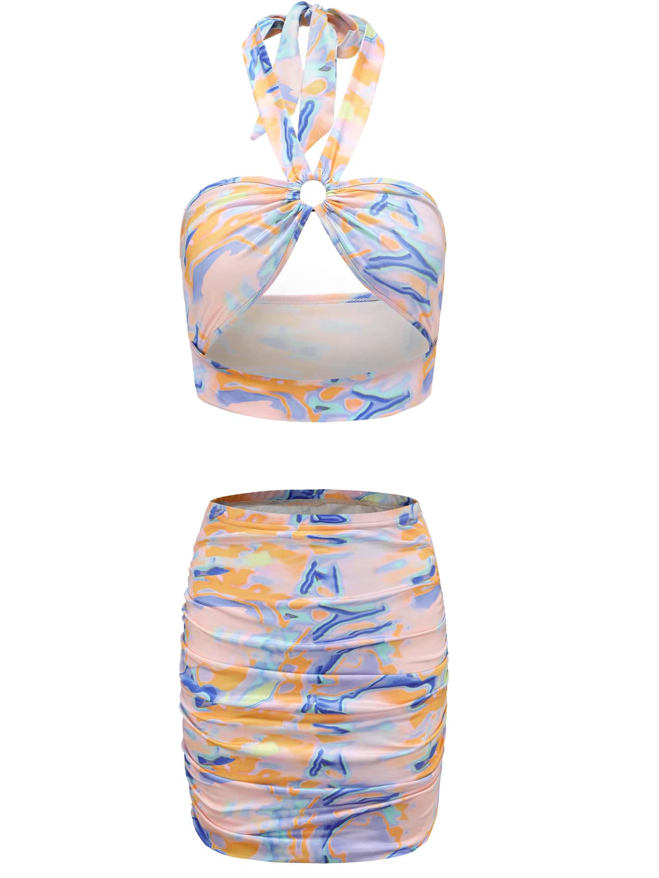 Bộ đồ hai mảnh nữ Lộ Lưng Cắt ra Nhẫn Xù Buộc lại Đồ họa Gợi cảm - Nhiều màu - Xem 1