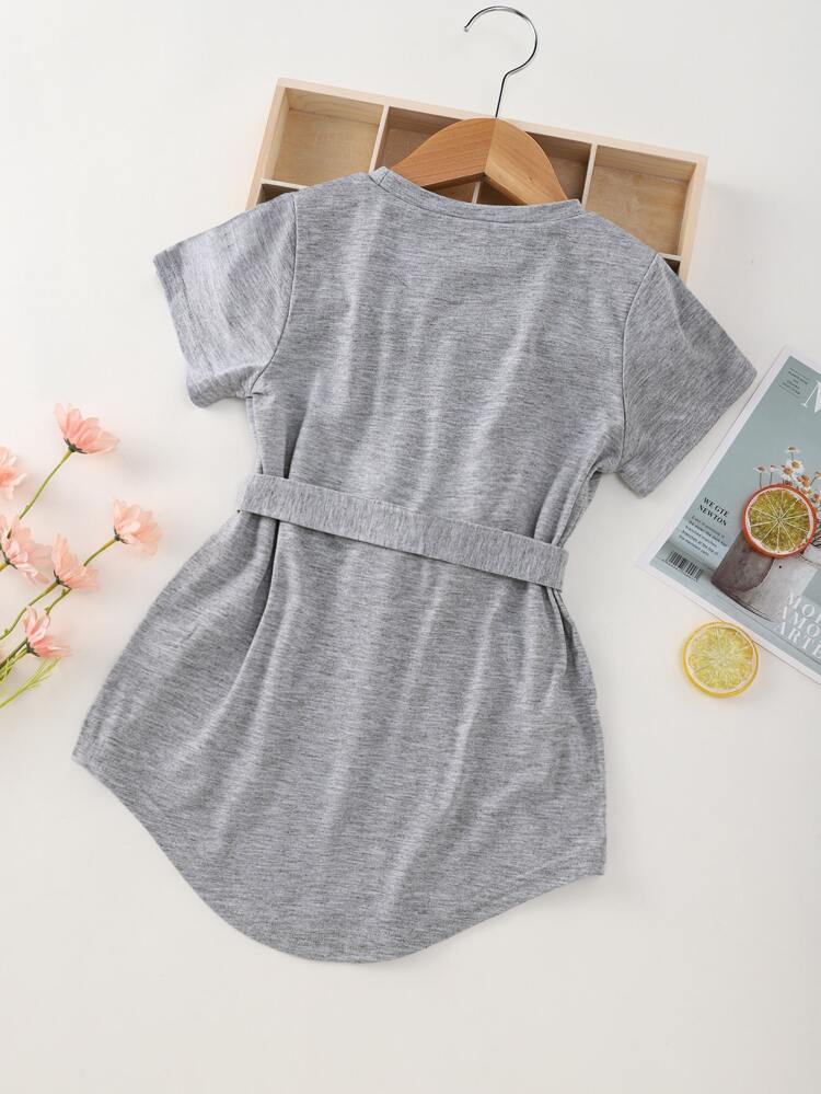 Young Girl Curved Hem Belted Tee Dress
