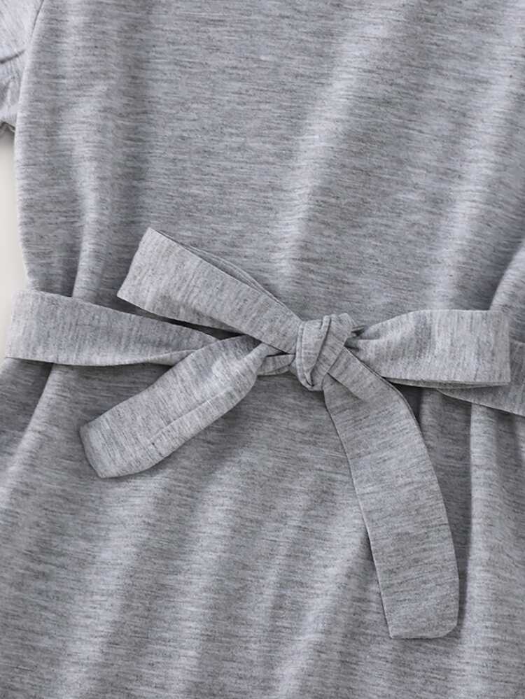 Young Girl Curved Hem Belted Tee Dress