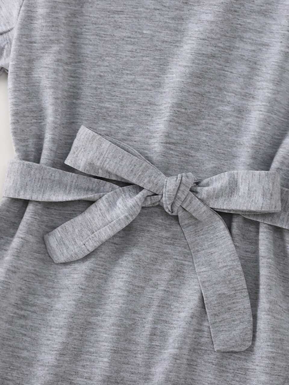 Young Girl Curved Hem Belted Tee Dress