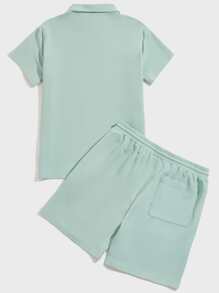 Manfinity VCAY Men Solid Polo Shirt & Seam Front Shorts - Mint Green - View 2