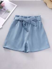 女孩愛心圖案荷葉邊T恤和附腰帶短褲 - 彩色 - 查看 3