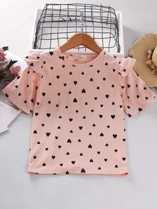 女孩愛心圖案荷葉邊T恤和附腰帶短褲 - 彩色 - 查看 4