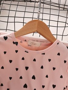 女孩愛心圖案荷葉邊T恤和附腰帶短褲 - 彩色 - 查看 5