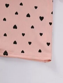 女孩愛心圖案荷葉邊T恤和附腰帶短褲 - 彩色 - 查看 7