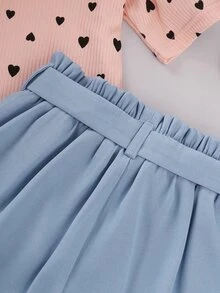 女孩愛心圖案荷葉邊T恤和附腰帶短褲 - 彩色 - 查看 8