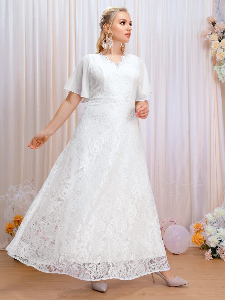 SHEIN belle フリルドレス SHEIN Belle プラス フラッタースリーブ レース ウェディング