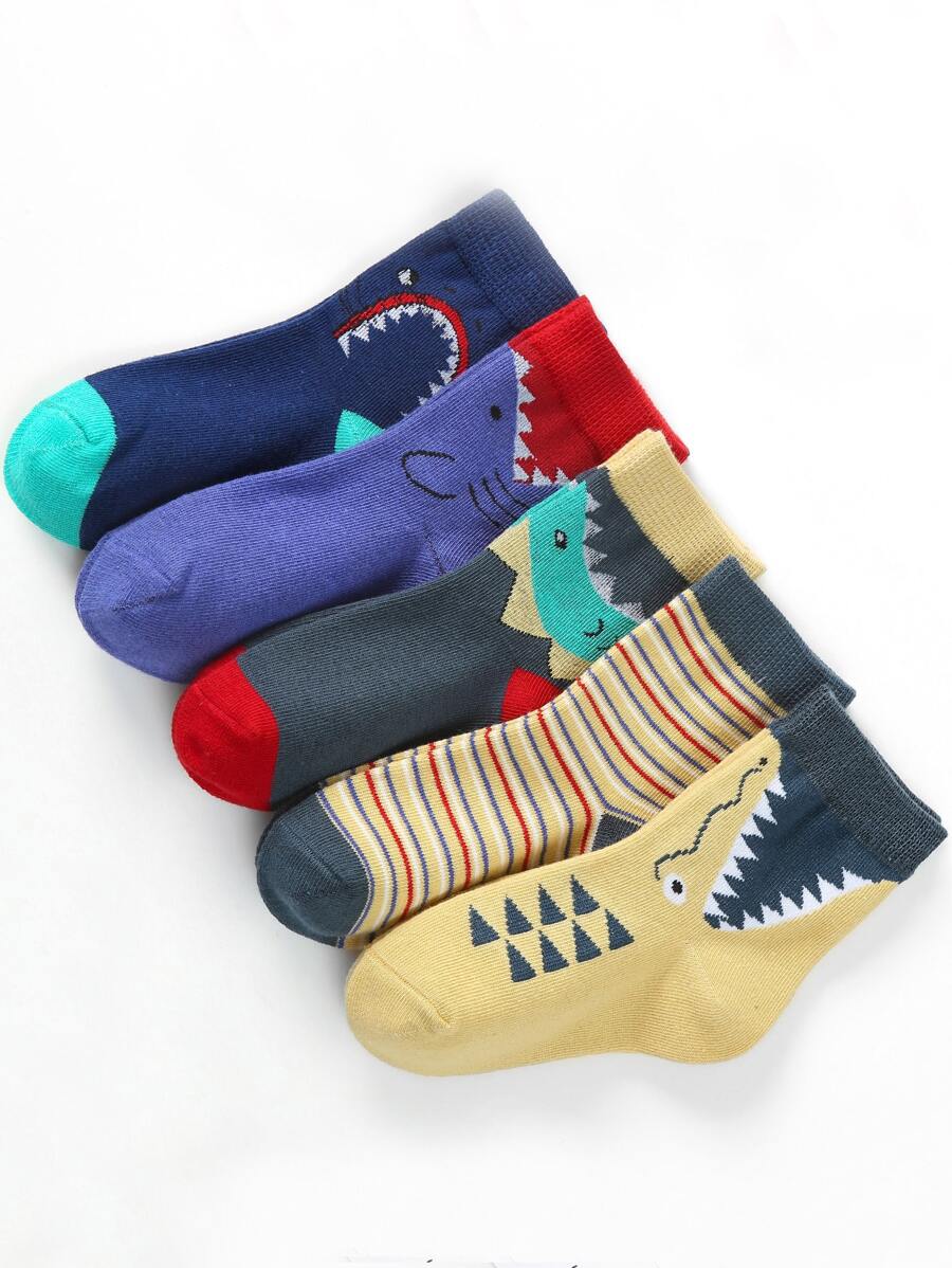 5pairs Kids Striped Print Crew Socks - Multicolor - View 1