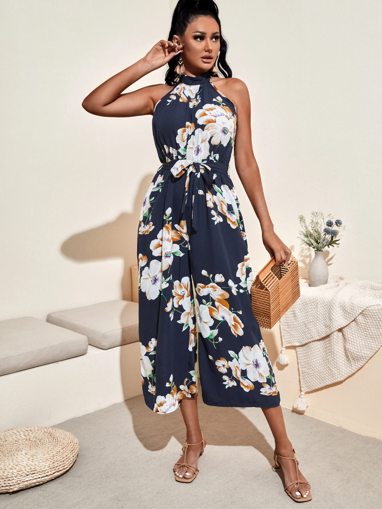 Floral high neck jumpsuit Clearance