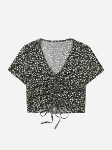 小碎花前抽繩襯衫 - 彩色 - 查看 3