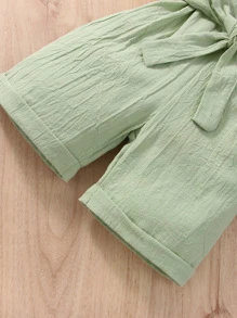 Baby Half Button Belted Romper - Mint Green - View 3