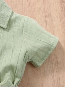 Baby Half Button Belted Romper - Mint Green - View 4