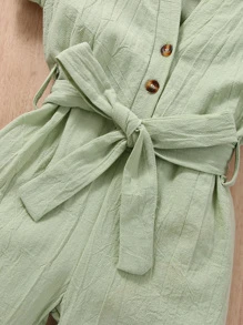 Baby Half Button Belted Romper - Mint Green - View 5