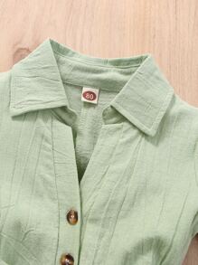 Baby Half Button Belted Romper - Mint Green - View 6