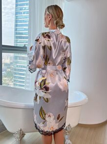 Áo choàng Nữ Thắt lưng Tương phản ren Hoa Thanh lịch - Nhiều màu - Xem 2