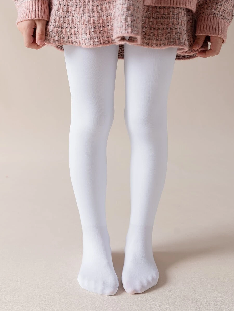 Toddler Girls Solid Tights - White - View 1