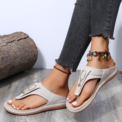 Rhinestone Decor Thong Sandals