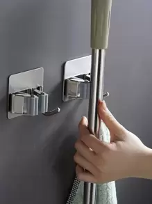 1入組粘性多用途掛鉤壁掛式拖把收納架刷子掃帚掛鉤廚房浴室強力掛鉤 - 銀色 - 查看 1