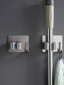 1入組粘性多用途掛鉤壁掛式拖把收納架刷子掃帚掛鉤廚房浴室強力掛鉤 - 銀色 - 查看 3