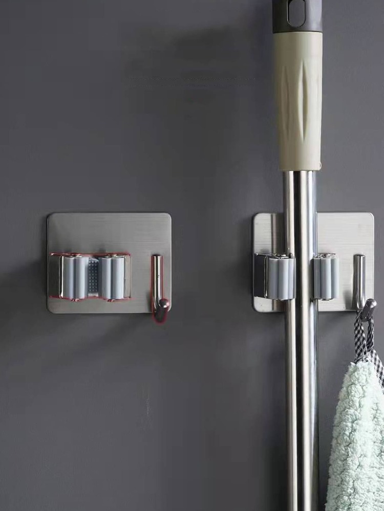 1入組粘性多用途掛鉤壁掛式拖把收納架刷子掃帚掛鉤廚房浴室強力掛鉤 - 銀色 - 查看 3