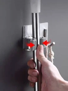 1入組粘性多用途掛鉤壁掛式拖把收納架刷子掃帚掛鉤廚房浴室強力掛鉤 - 銀色 - 查看 4