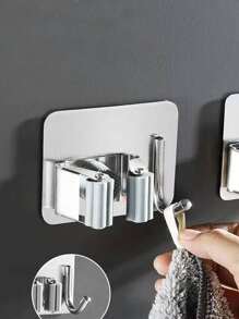 1入組粘性多用途掛鉤壁掛式拖把收納架刷子掃帚掛鉤廚房浴室強力掛鉤 - 銀色 - 查看 6