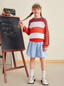 SHEIN Niñas Jersey de hombros caídos de rayas - Multicolor - Ver 1