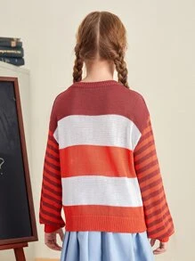 SHEIN Niñas Jersey de hombros caídos de rayas - Multicolor - Ver 2