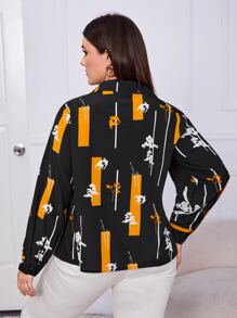 Camisa con estampado geométrico con planta - Negro - Ver 2