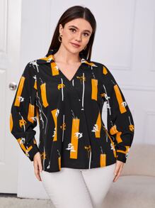 Camisa con estampado geométrico con planta - Negro - Ver 4