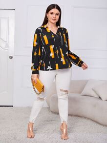 Camisa con estampado geométrico con planta - Negro - Ver 5