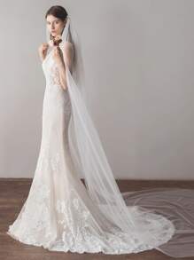 長款婚禮面紗 - 白色 - 查看 4