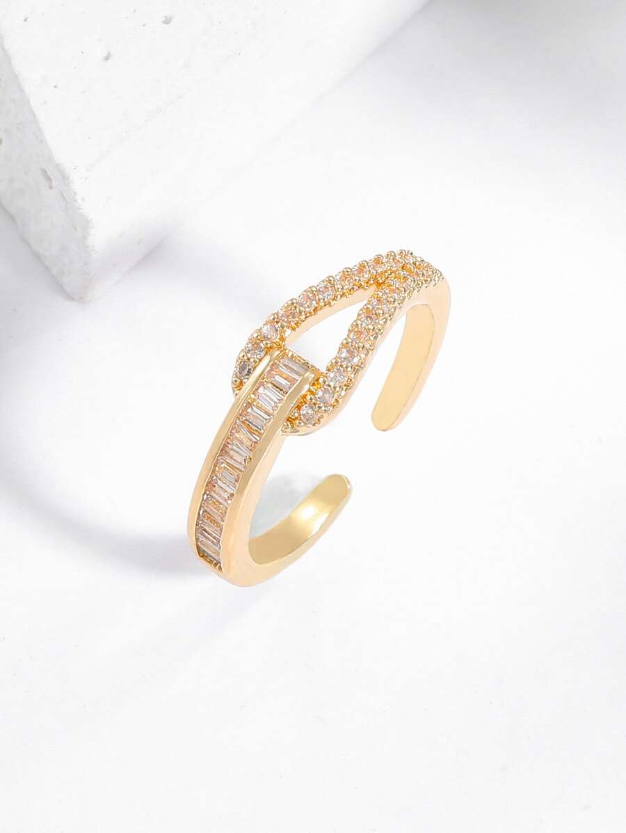 Cubic Zirconia Decor Cuff Ring