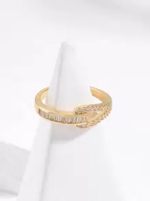 Cubic Zirconia Decor Cuff Ring