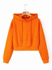 SHEIN EZwear Hoodie Chất rắn Dây rút Mùa vụ Lót nhiệt - trái cam - Xem 1