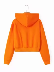SHEIN EZwear Hoodie Chất rắn Dây rút Mùa vụ Lót nhiệt - trái cam - Xem 2