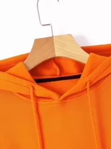 SHEIN EZwear Hoodie Chất rắn Dây rút Mùa vụ Lót nhiệt - trái cam - Xem 4